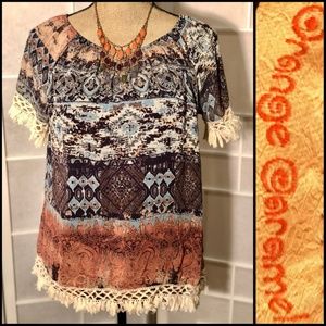 Orange Caramel Boho Shirt fringe edging